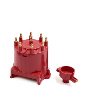 Red Ignition Distributor Cap and Rotor Kit External Coil DC 12V for Chevrolet